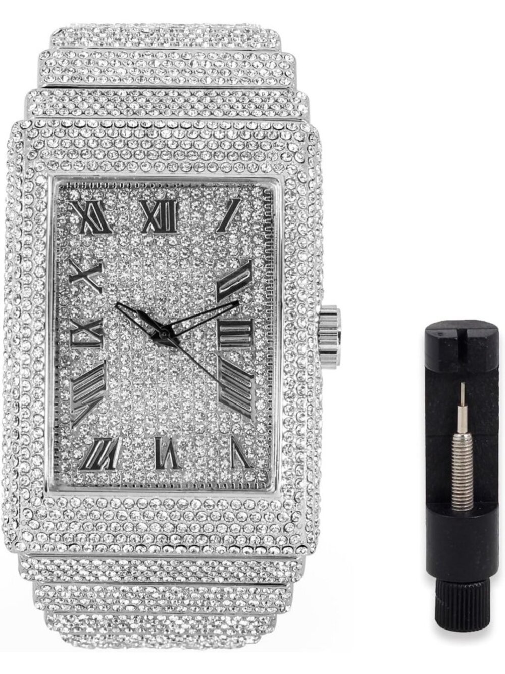 Men's Iced Out Rectangle Watch - 40mm Case, Bling Style, Luxury Timepiece